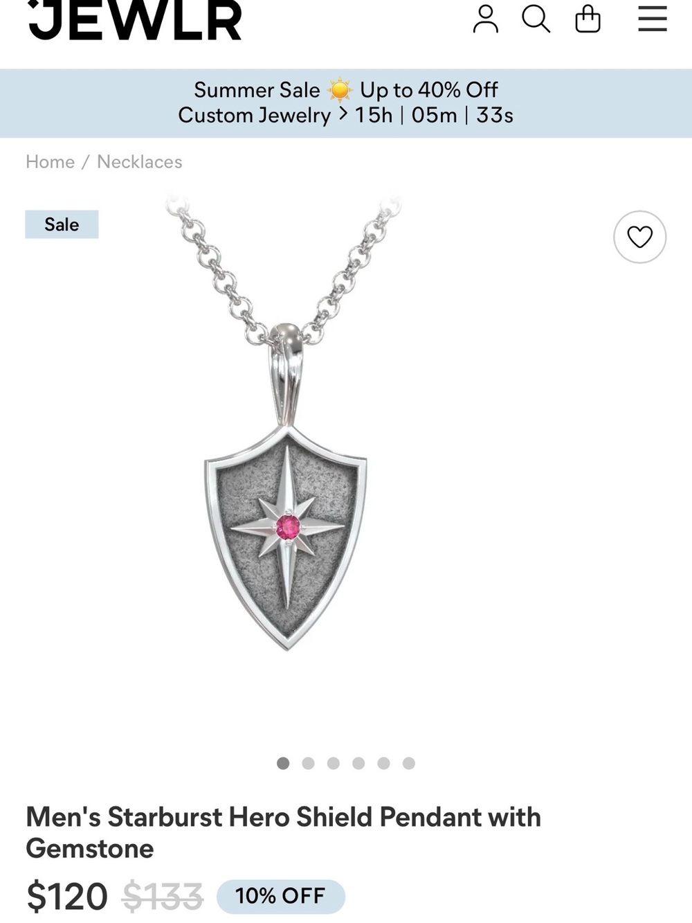 Starburst Hero Shield Pendant with Gemstone - Picture 1 of 3